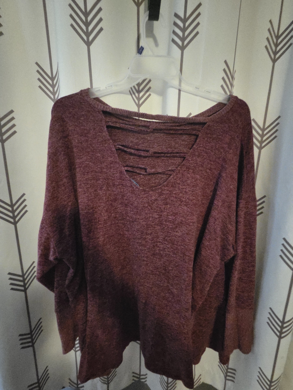 Cozy Strappy V-Neck Sweater in Maroon